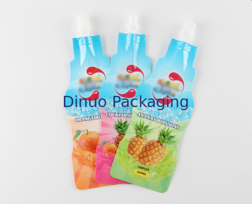 ถุง Doypack พิมพ์แบบกำหนดเองขวดเครื่องดื่มรูปหัวฉีดอลูมิเนียมฟอยล์ยืนขึ้นพวยกระเป๋า