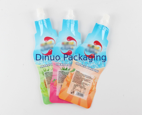 ถุง Doypack พิมพ์แบบกำหนดเองขวดเครื่องดื่มรูปหัวฉีดอลูมิเนียมฟอยล์ยืนขึ้นพวยกระเป๋า