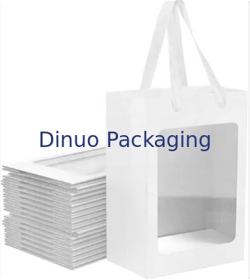 ถุงกระดาษคราฟท์สีน้ำตาล / ขาว / ดำ พร้อมหน้าต่างและหูหิ้วริบบิ้นสำหรับมอบเป็นของขวัญ