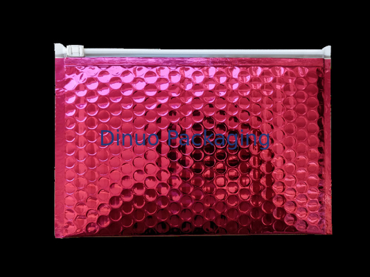 มัลติฟังก์ชั่นถุงฟองซิปที่กำหนดเอง A5 สีชมพู Metallized ฟิล์มซองจดหมายทางไปรษณีย์เบาะโฮโลแกรม