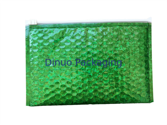 กันน้ำถุงฟองซิป / สีเขียวเมทัลลิมันวาวโฮโลแกรม 300x250mm Ziplock ฟอยล์จดหมายฟอง